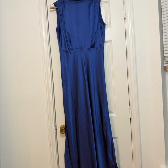 Blue Satin Mock Neck Maxi Dress - Picture 5 of 14
